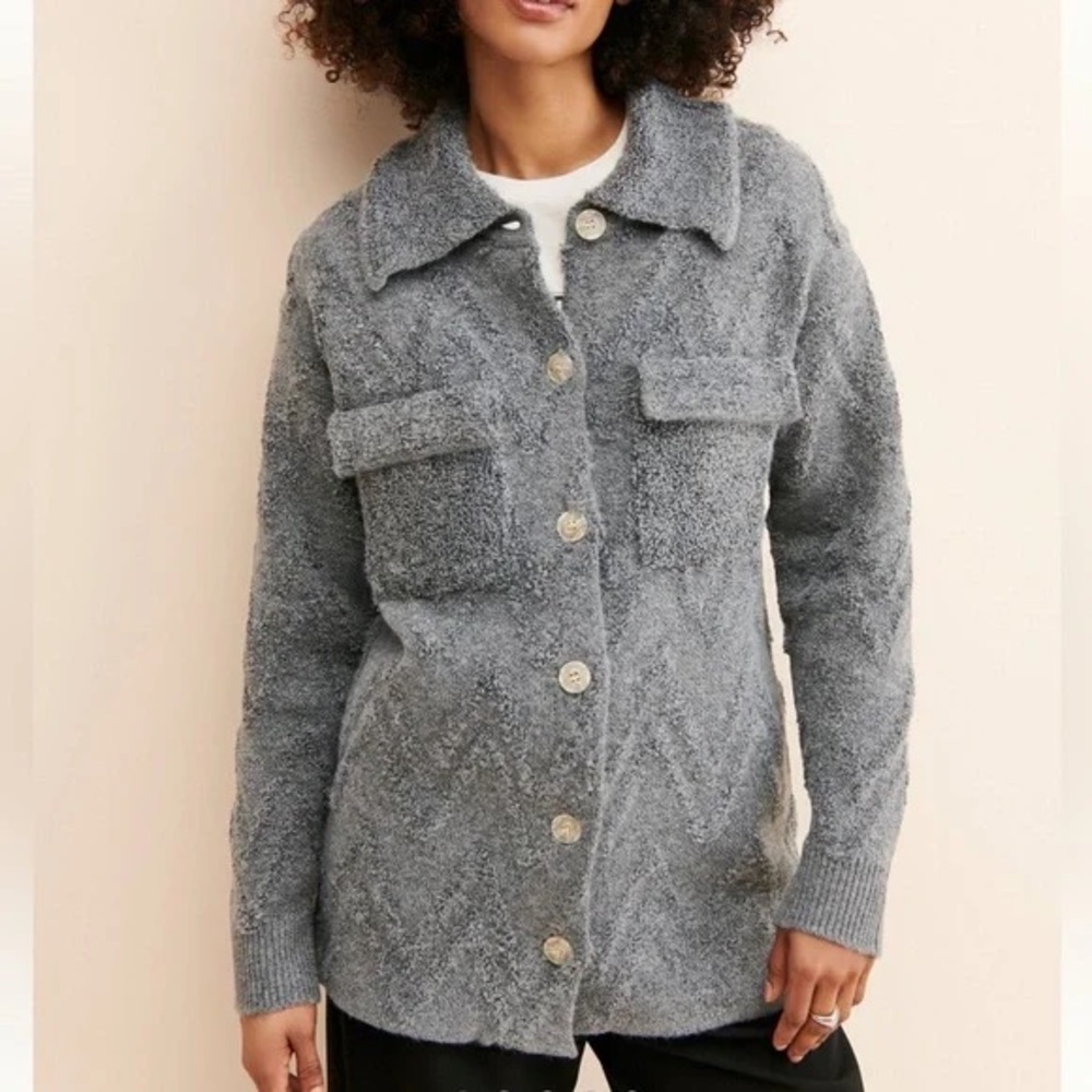 NWT Anthropologie Flat White‎ Knit Shacket- Large